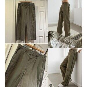 AE x The Zeigler Sisters Army Green Pleated Baggy Wide Leg Side Stripe Pants 16